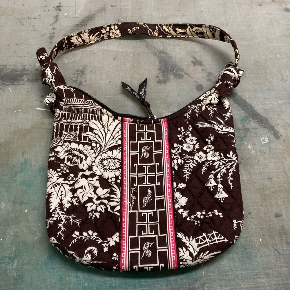 Vera Bradley Imperial Toile Pink Brown Ivory Hobo Handbag
